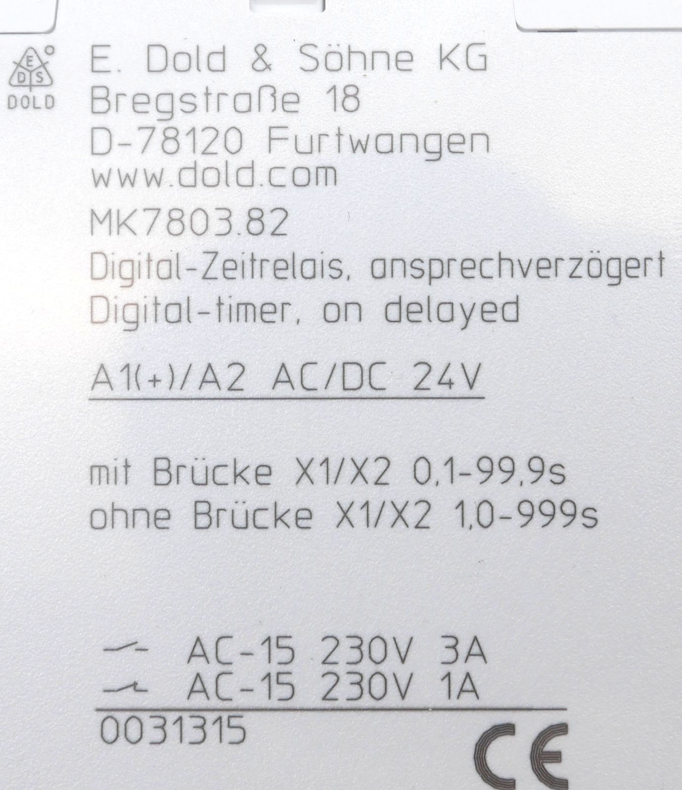 Dold MK7803.82 AC/DC24V 0.1-999S 0031315 Digital Timing Relay -Unused/Original Box-