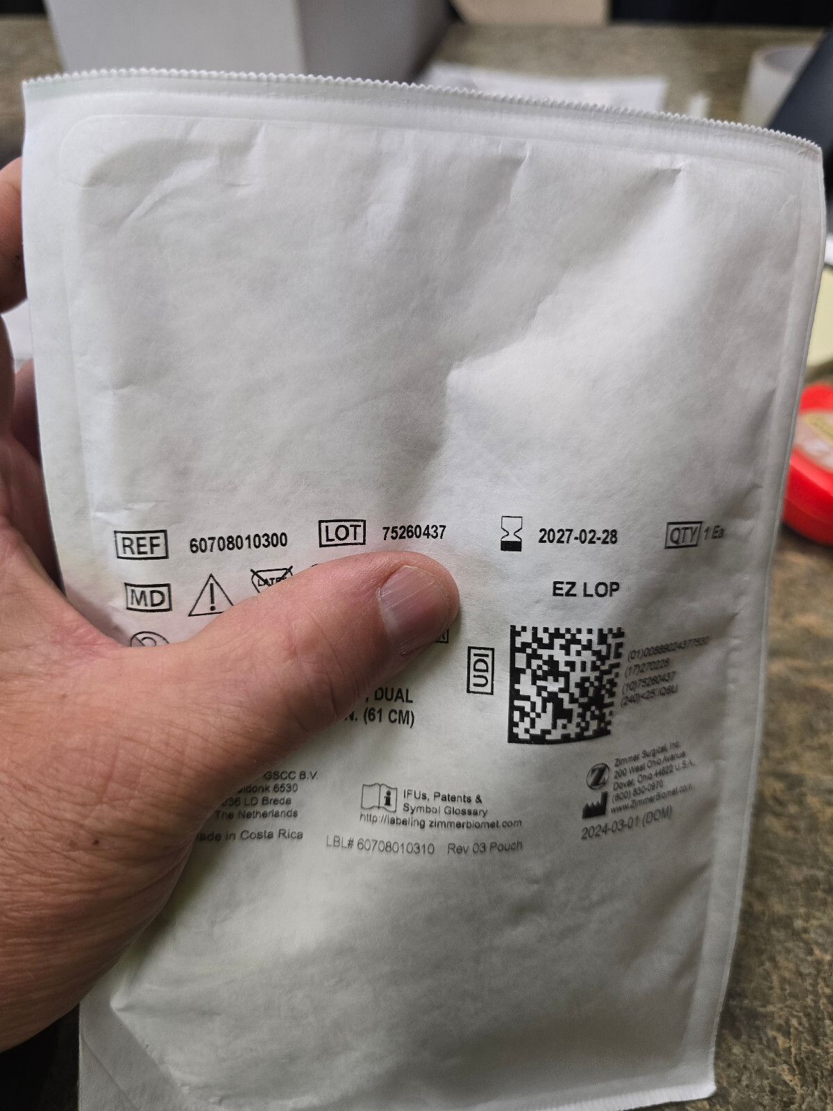 Zimmer 60708010300 Sterile Cuff New/Sealed 09/2028