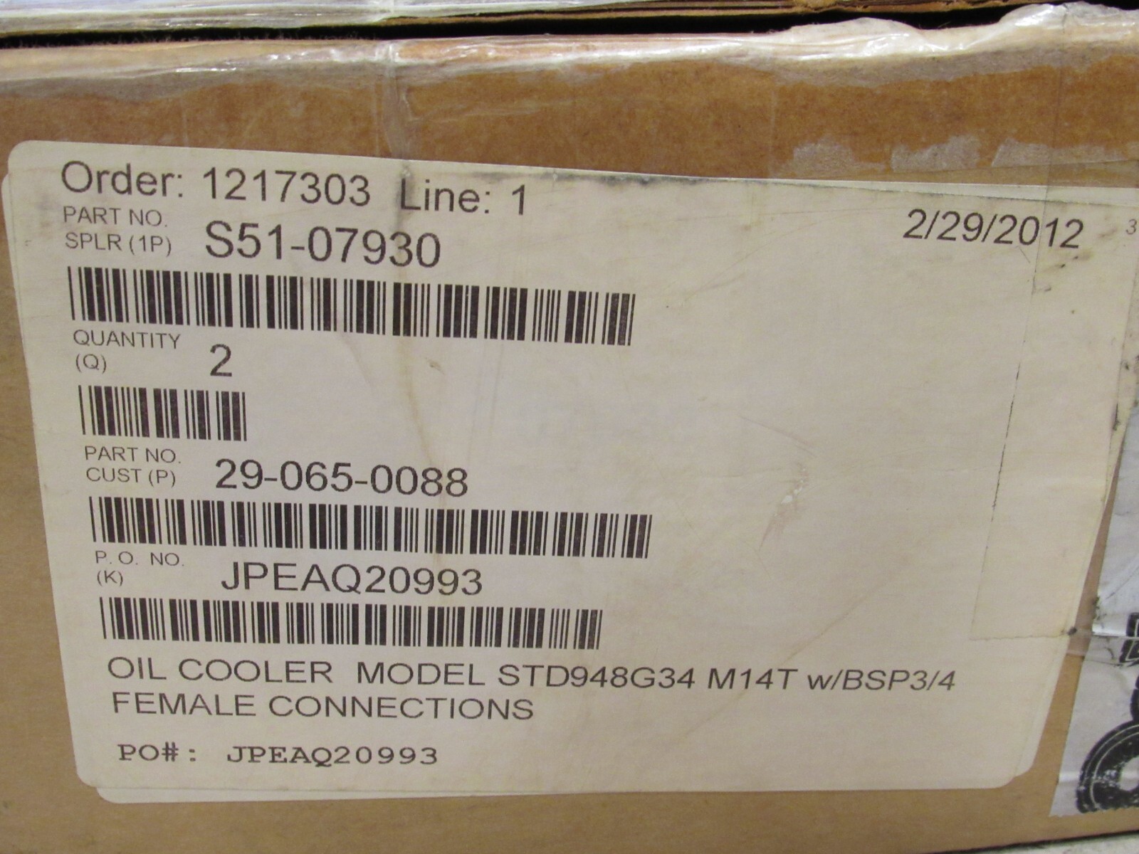 SETRAB OIL COOLER STD948G34 W/ BSP 3/4″ S51-07930 S5107930 29-065-0088
