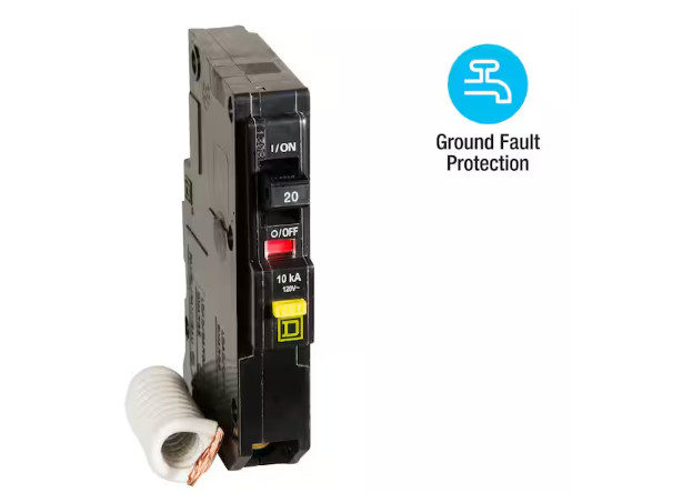 Square D QO120GFICP 120 VAC 20A Mini Ground Fault Circuit Breaker – Black