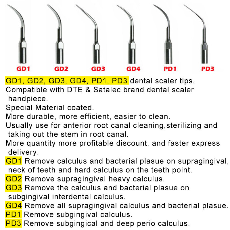 5 Puntas Tips ultrasónico dental Fit EMS Cavitron DTE SATELEC pieza de mano
