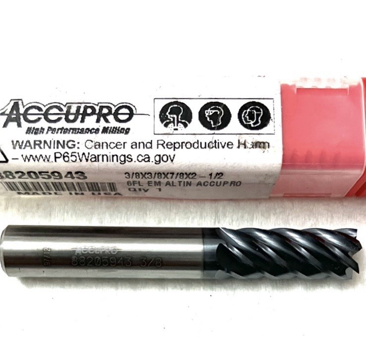 Accupro 3/8″ 6FL Square End Mill Solid Carbide AlTiN 7/8″LOC 88205943 NEW