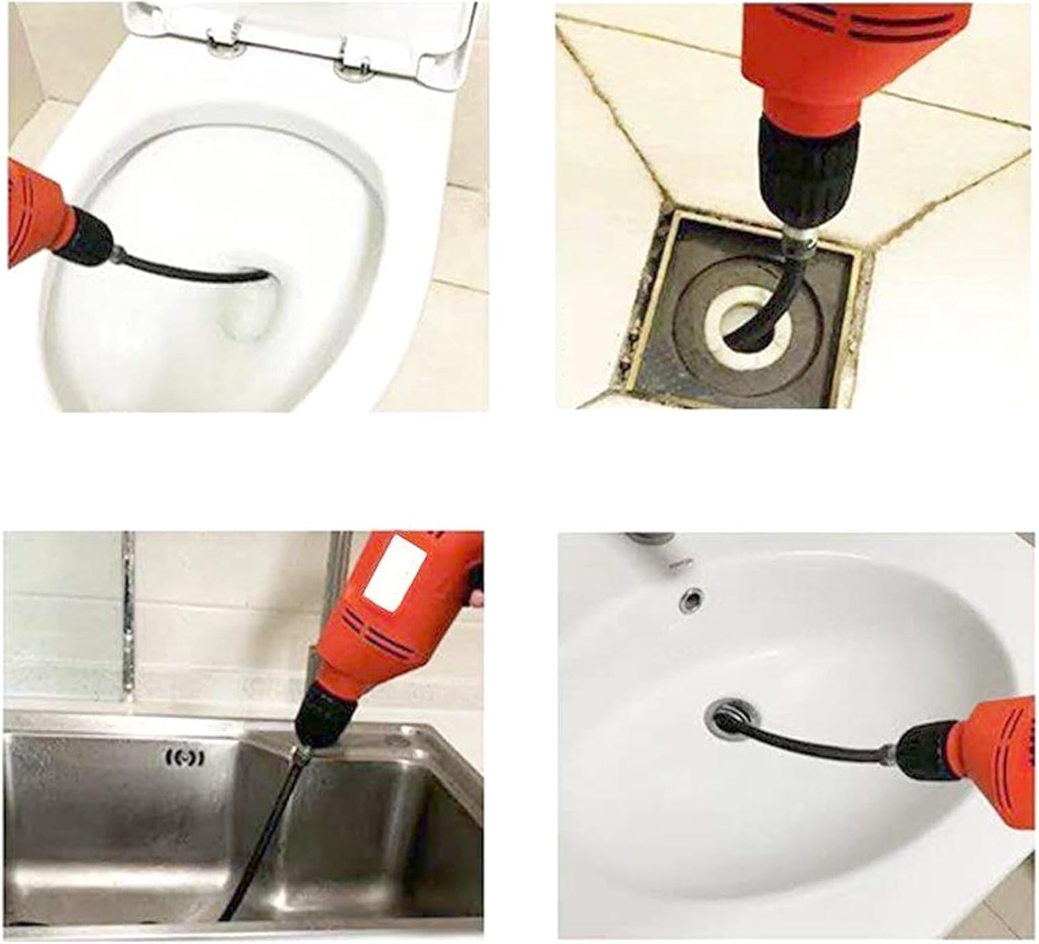 10mm Heavy-Duty Drain Auger Snake Cable with Drill Adapter – 6.5Ft/2M Flexible P