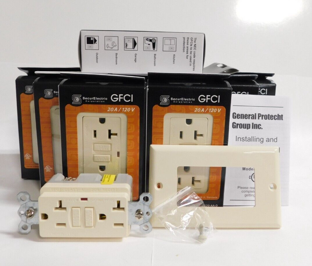 (10-Pack) Tollea Tamper Resist GFCI Outlet Receptacle 20A Almond with Wall Plate