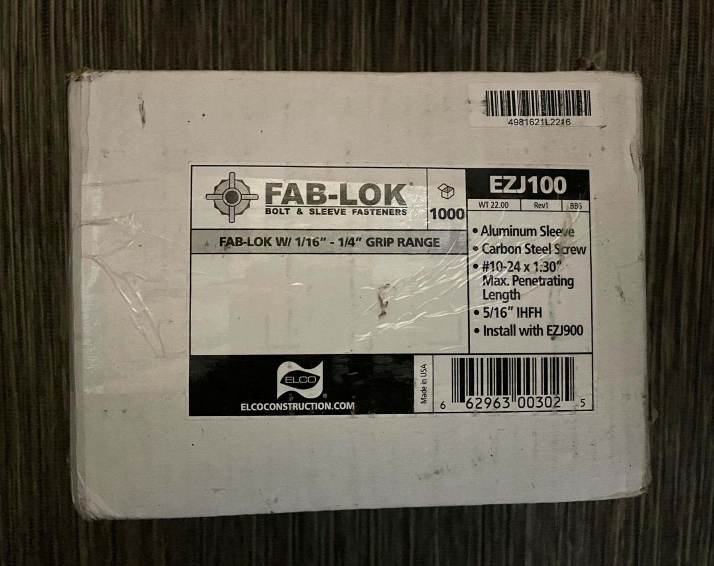 ELCO EZJ100 FAB-LOK W/1/16» – 1/4» Grip Range 1000pcs