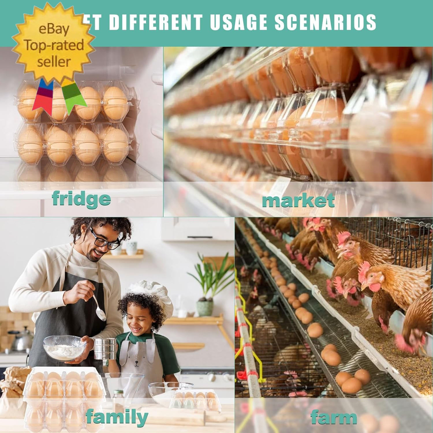 100 Packs Egg Cartons Cheap Bulk，Plastic for 12 Eggs,Clear Egg Cartons 3*4 Grids