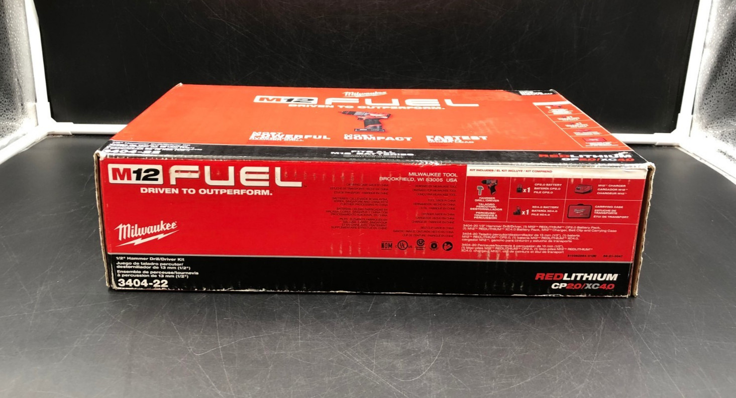 Milwaukee 3404-22 M12 Fuel 1/2″ Hammer Drill/Driver Kit – NEW OPEN BOX