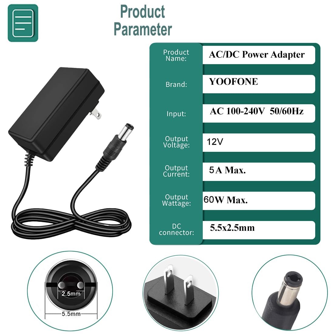 12V 5A Power Supply Adapter 100-240V 50-60Hz AC to DC ﻿ Converter 12 Volt 5 Amp
