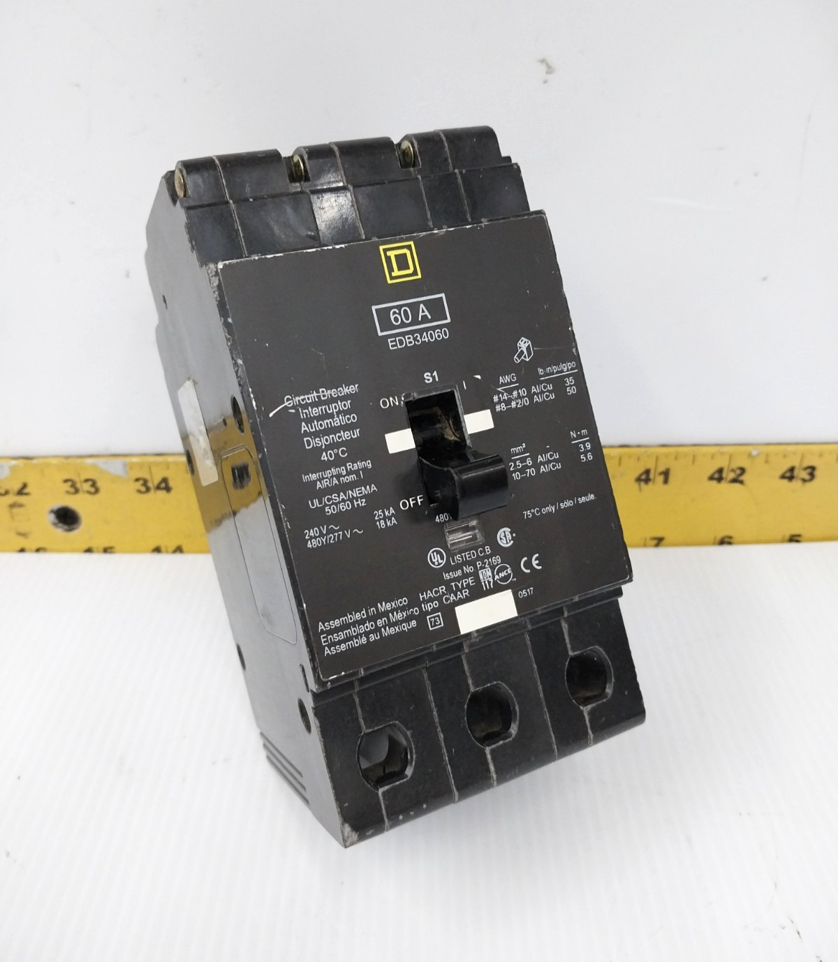 Square D 60 Amp Bolt-On Circuit Breaker 240 / 480Y/277 VAC 3 Pole EDB34060