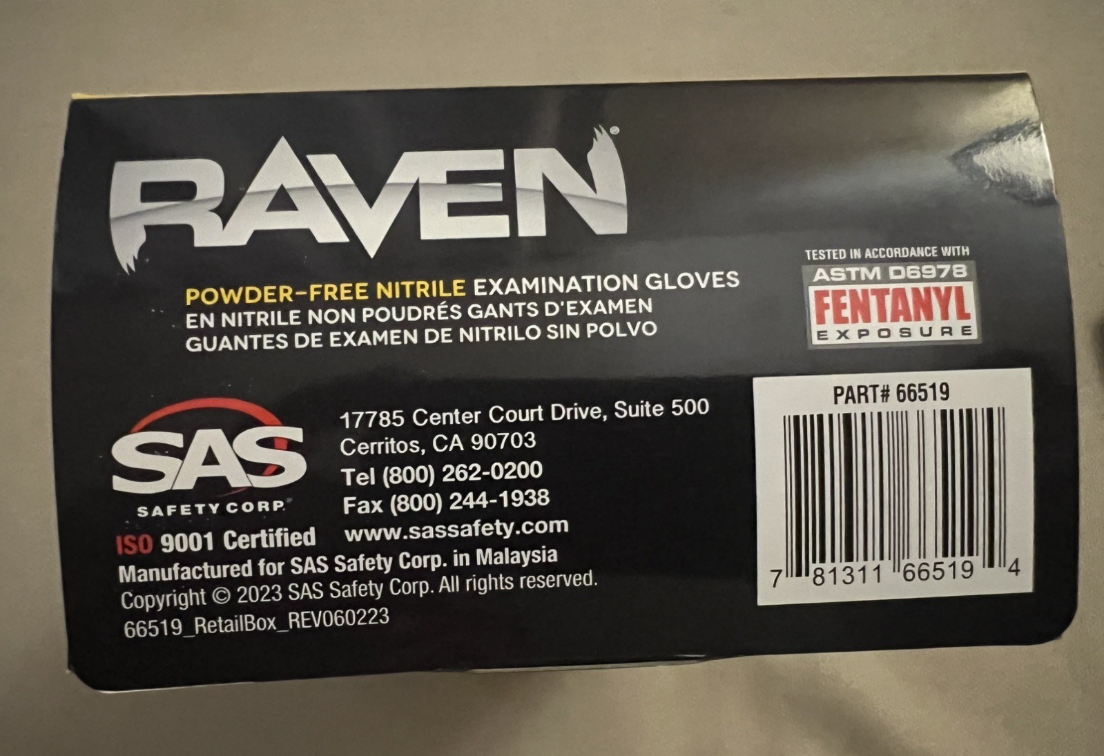 SAS Safety Gloves XL X-Large, 66519, Powder Free, 7 mil, Black Color , 100 units