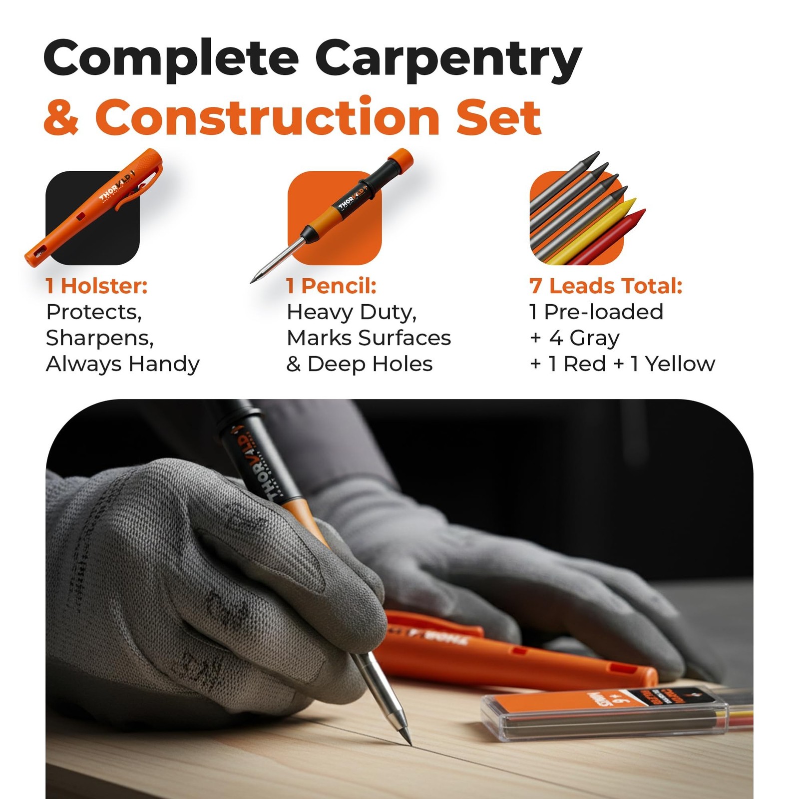 THORVALD New Carpenter Pencils with Holster for Construction – Incl. 7 Leads …