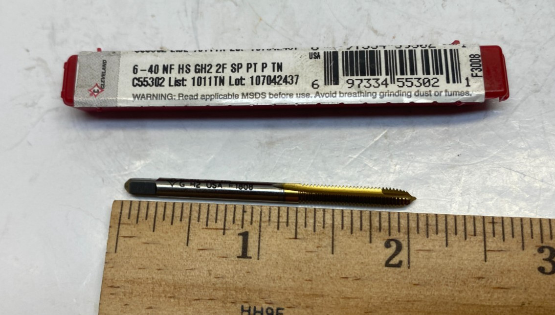 CLEVELAND 6-40 Spiral Point Ground Thread TiN Plug Tap – 2 Flute – GH2 – RH