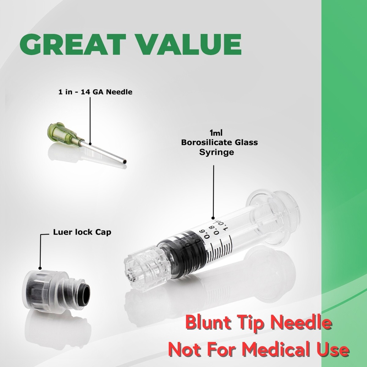 Kopperko 100 Pack 1ml Borosilicate Glass Luer Lock Syringes – Heat Resistant