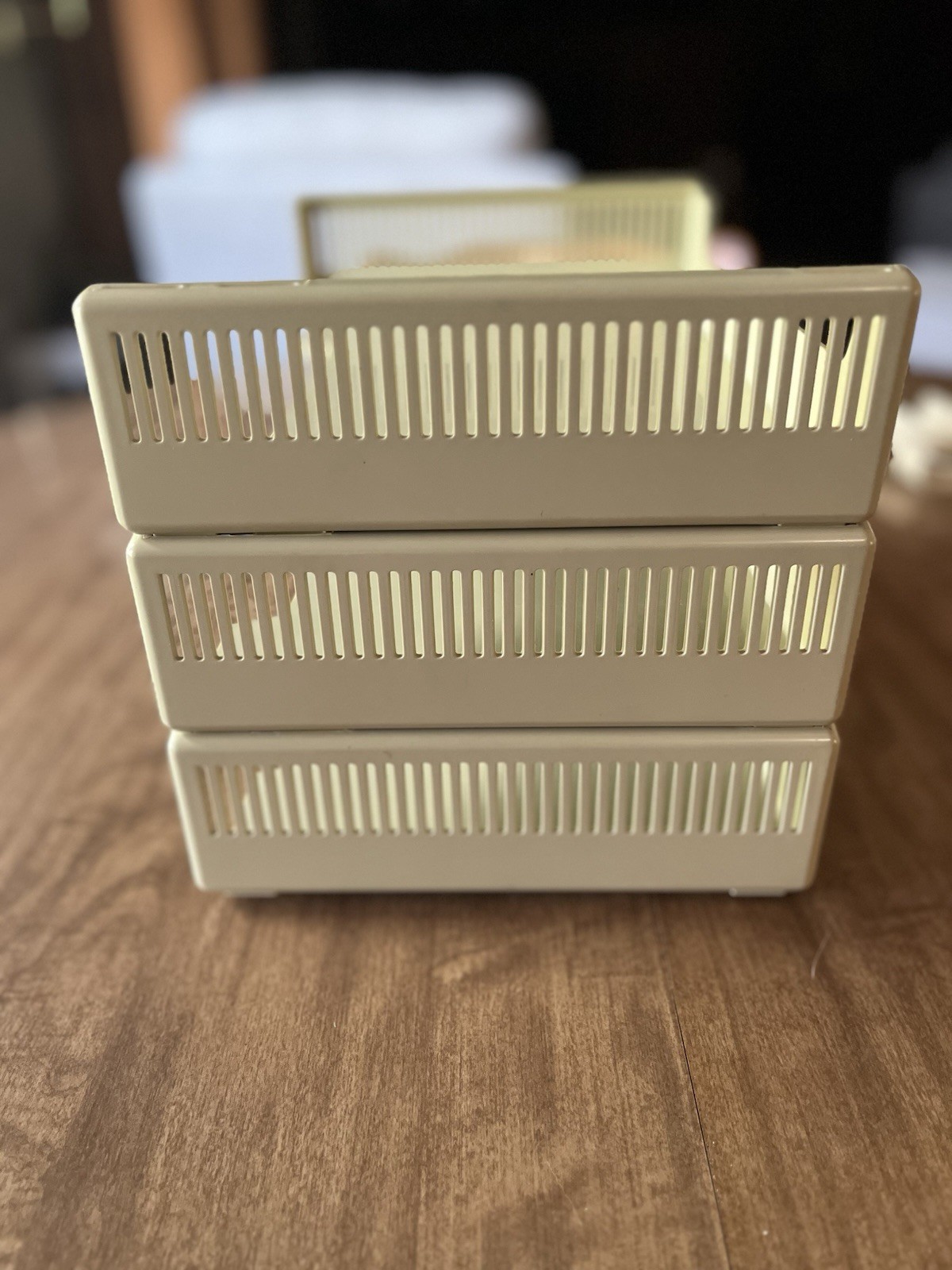 VTG 80s Tenex Stack On Desk Letter Paper Trays Tan MCM Organizer USA 3 Pieces