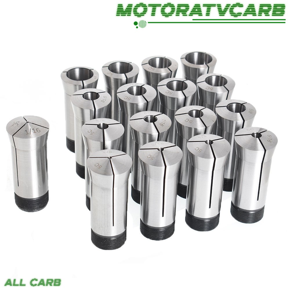 ALL-CARB 17Pcs 1/16 – 1-1/16″ 5C Round Collet Set By 16th Harden 0006″ TIR Steel