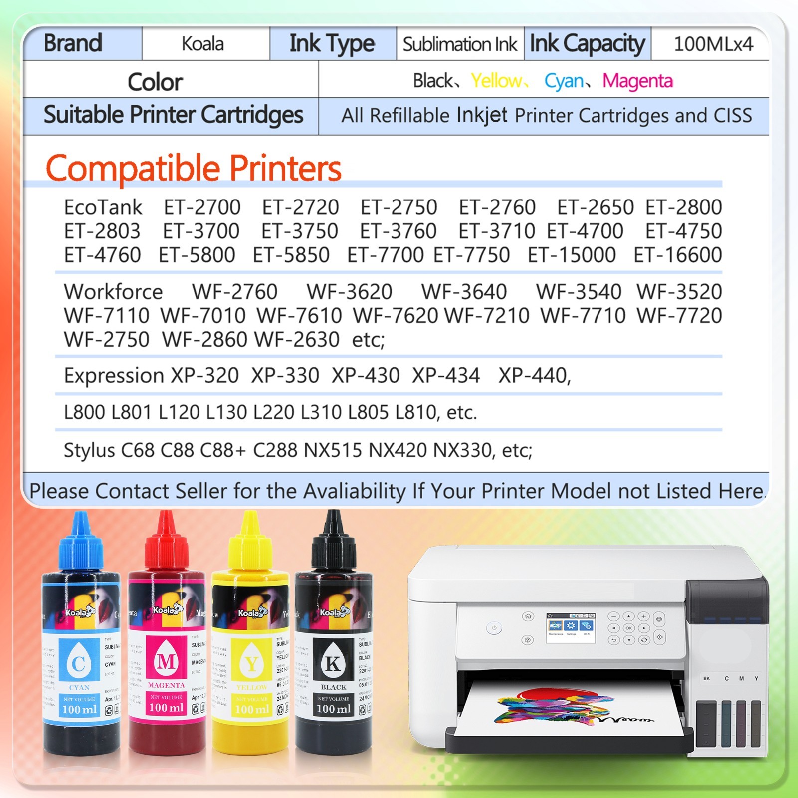 2 Bottles 200ML Koala Sublimation Ink BLACK for All Inkjet Printers