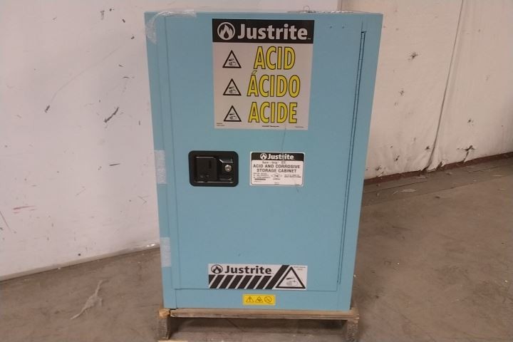 Justrite 891222 12 Gal Storage Capacity Blue Steel Corrosives Safety Cabinet