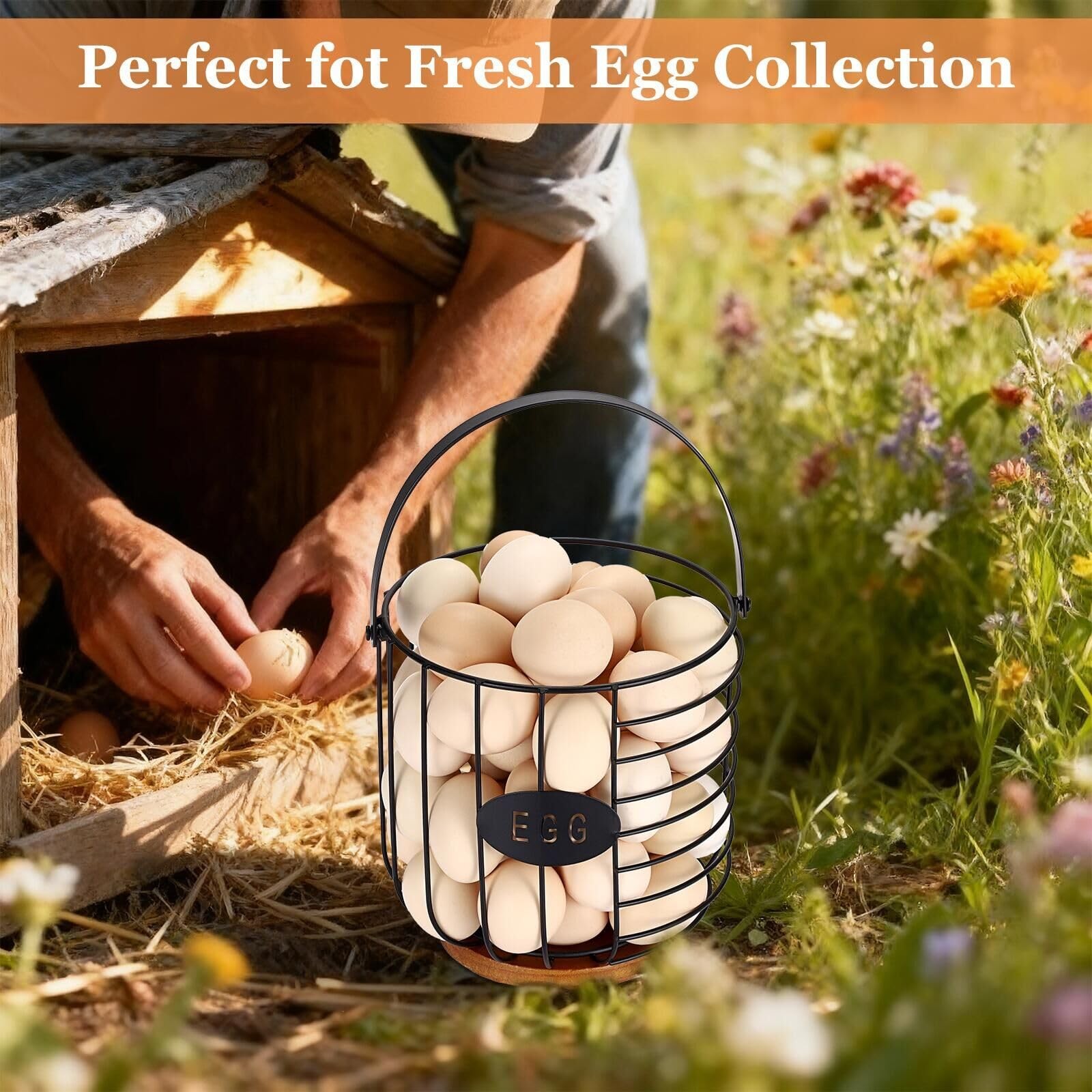 6.5» Farmhouse Egg Basket for Gathering Fresh Eggs, Metal Egg Holder Counter…
