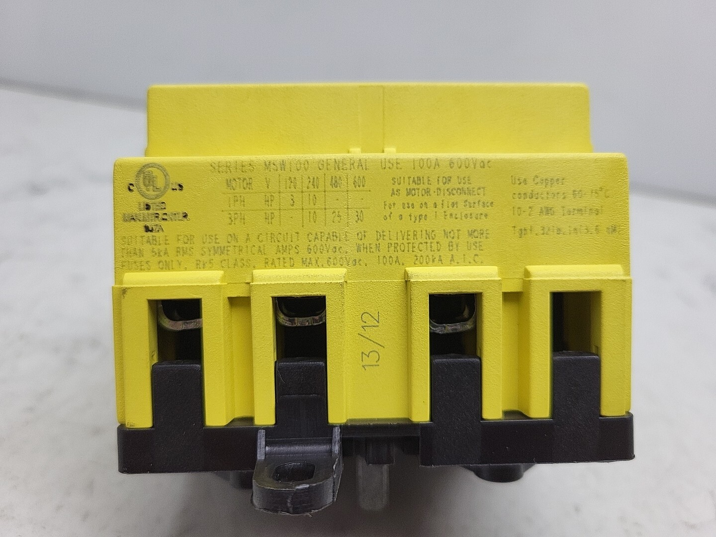 Weg MSW100 Rotarty Switch Disconnector 100A 600V MSW 100 P-3 New