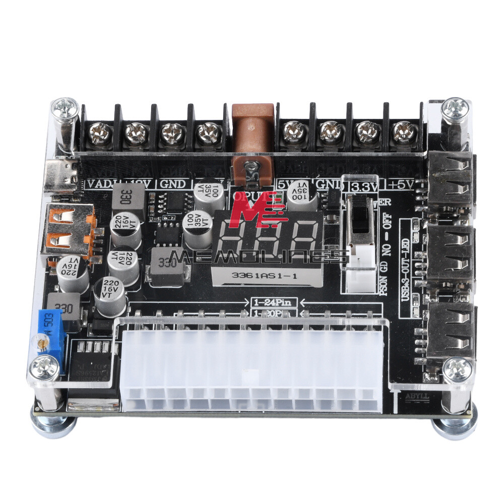 20/24Pin ATX Power Supply Breakout Board Adjustable Voltage Module + Case USA