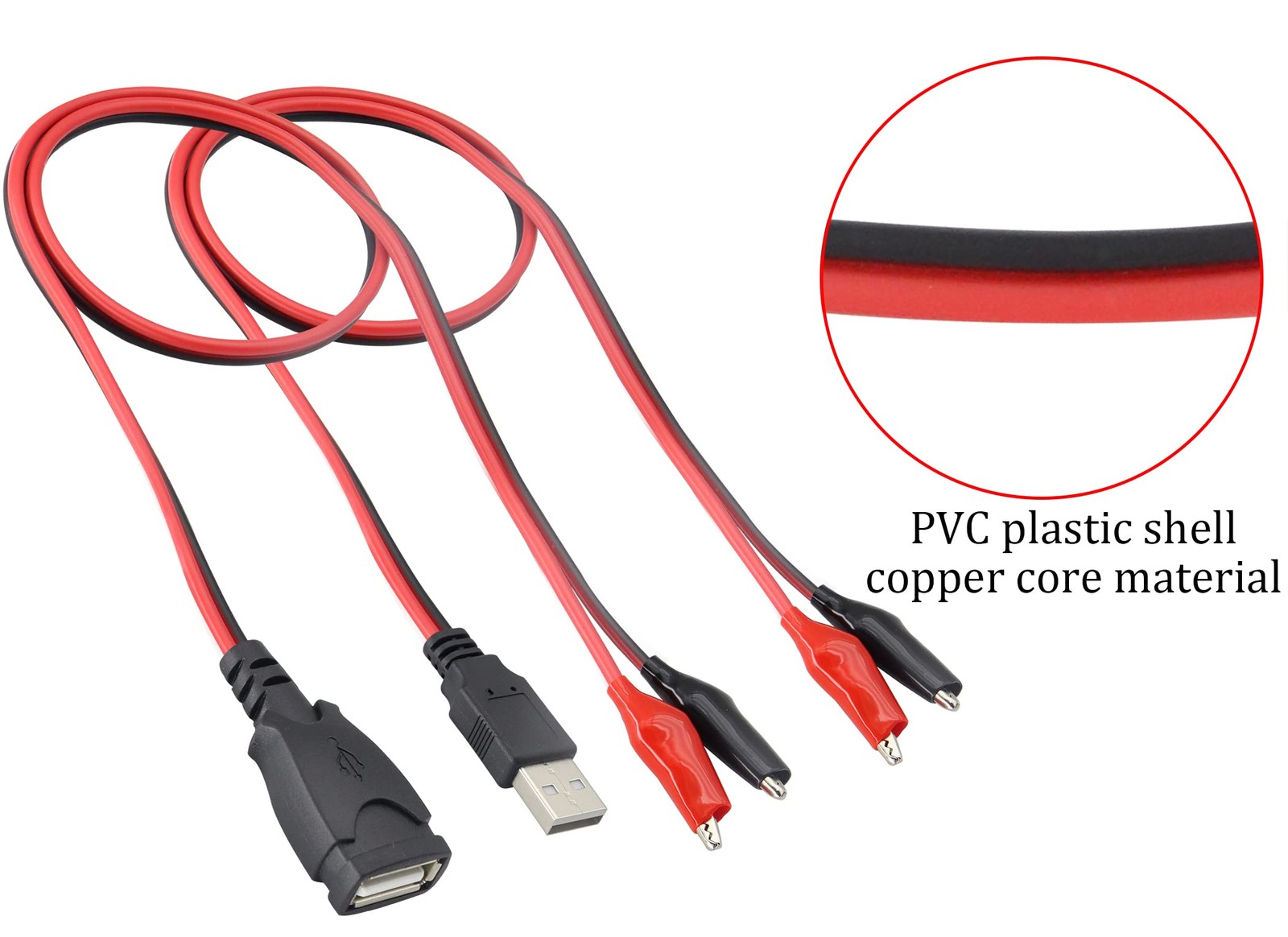 HCFeng USB to Alligator Clip Adapter Cable – Jumper Probe Test Wire red/black