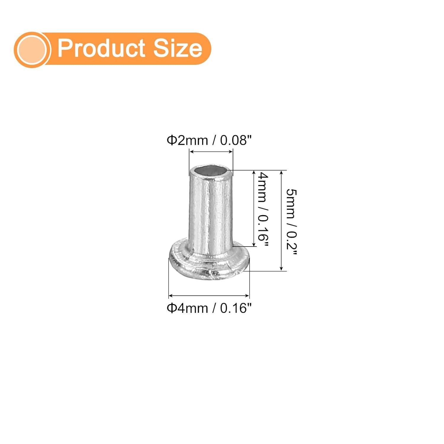 50Pcs Semi Tubular Rivets, 2mm x 4mm Aluminum Round Flat Head Semi-Tubular Ri…