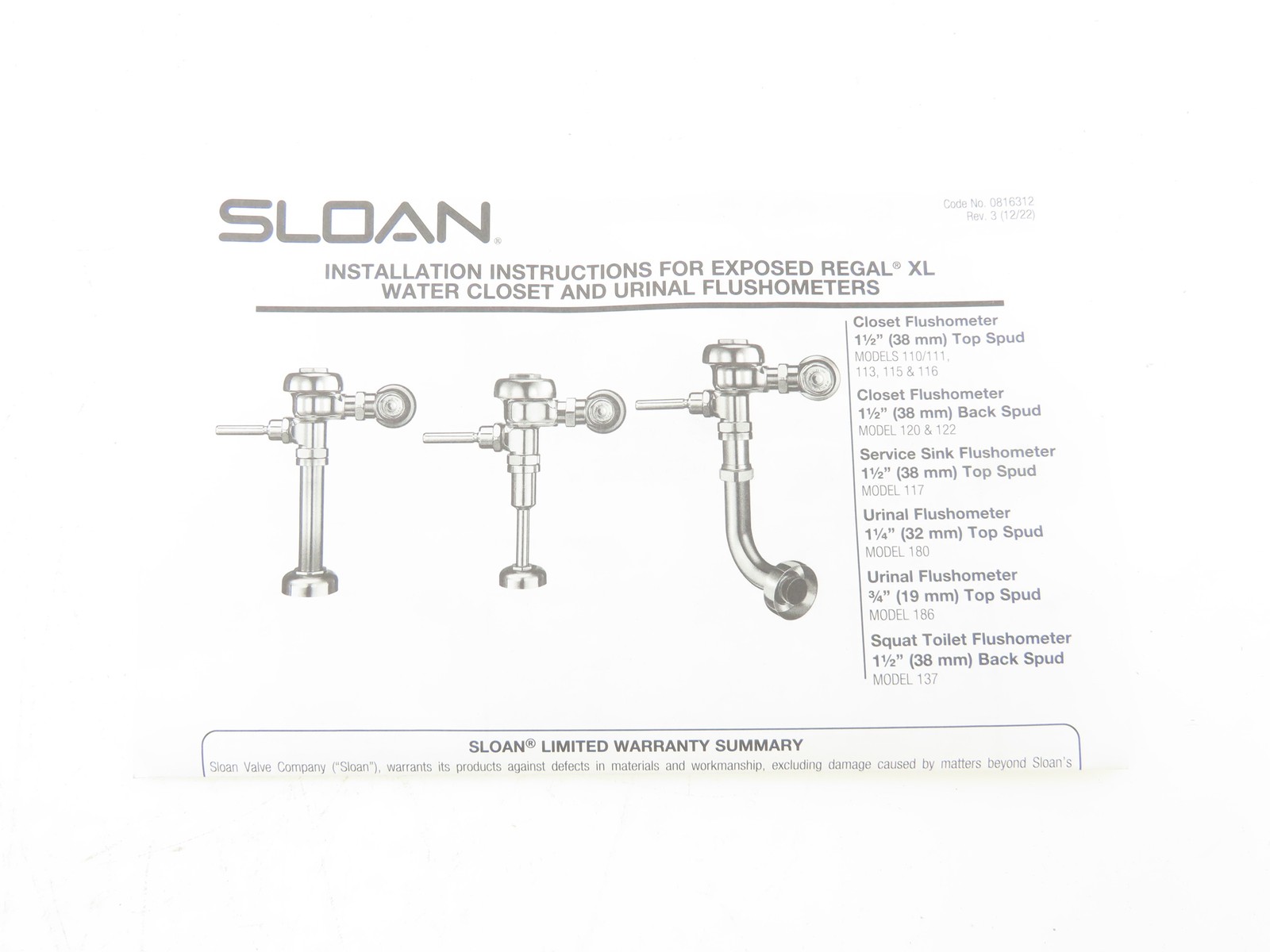 Sloan Sloan 111 XL Regal Single-Flush Flushometer Chrome IPS Inlet 1-1/2″ Spud