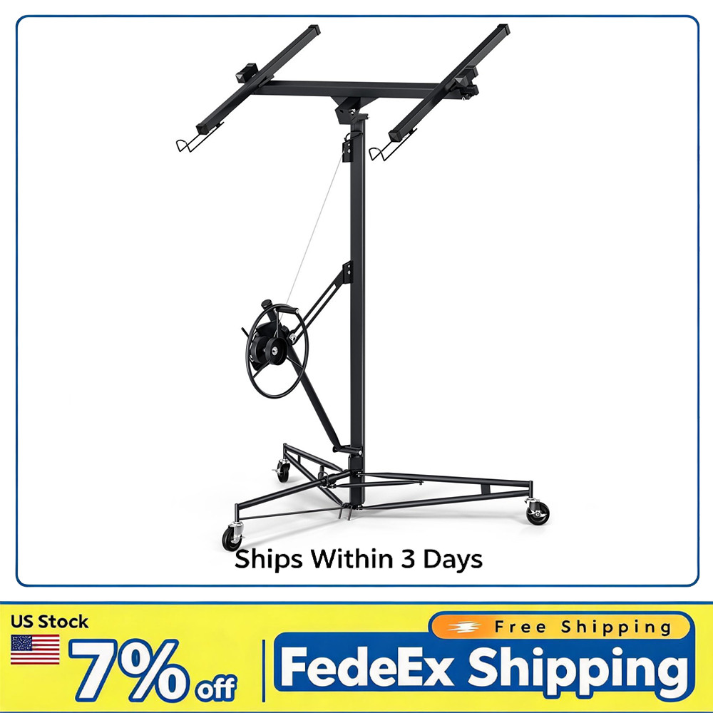 150LB Drywall Lift 11FT Heavy-Duty Winch 4-16FT Telescoping Ceiling Hoist Black