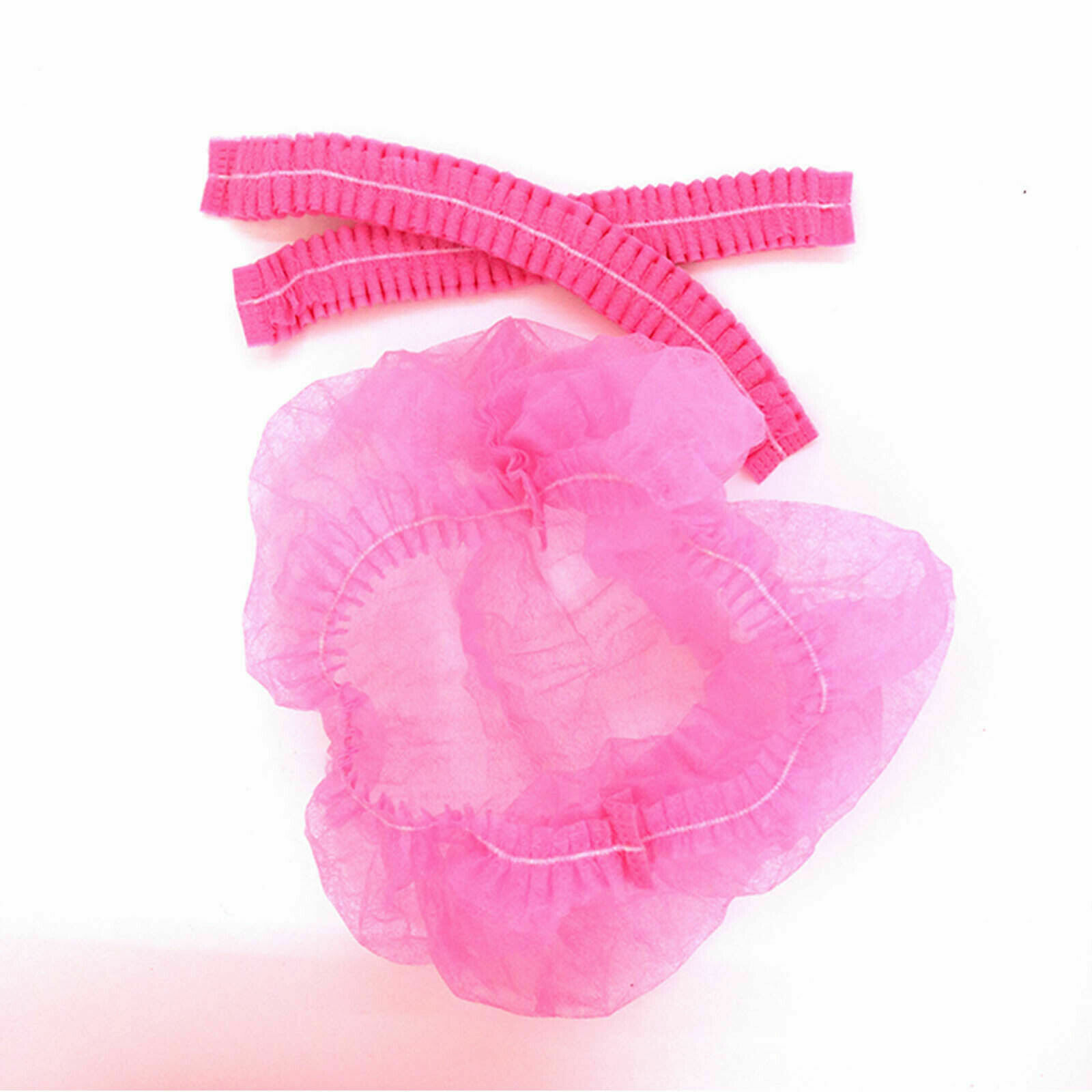 100 Disposable 18″ Non-Woven Strip Mob Caps (Pink) Net Bouffant Head Covers