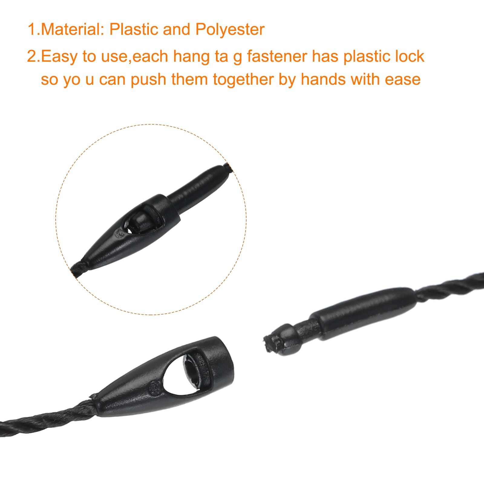 Polyester Rope Hang Tag String Snap Lock 120mm,1mm 100 Pcs,Black