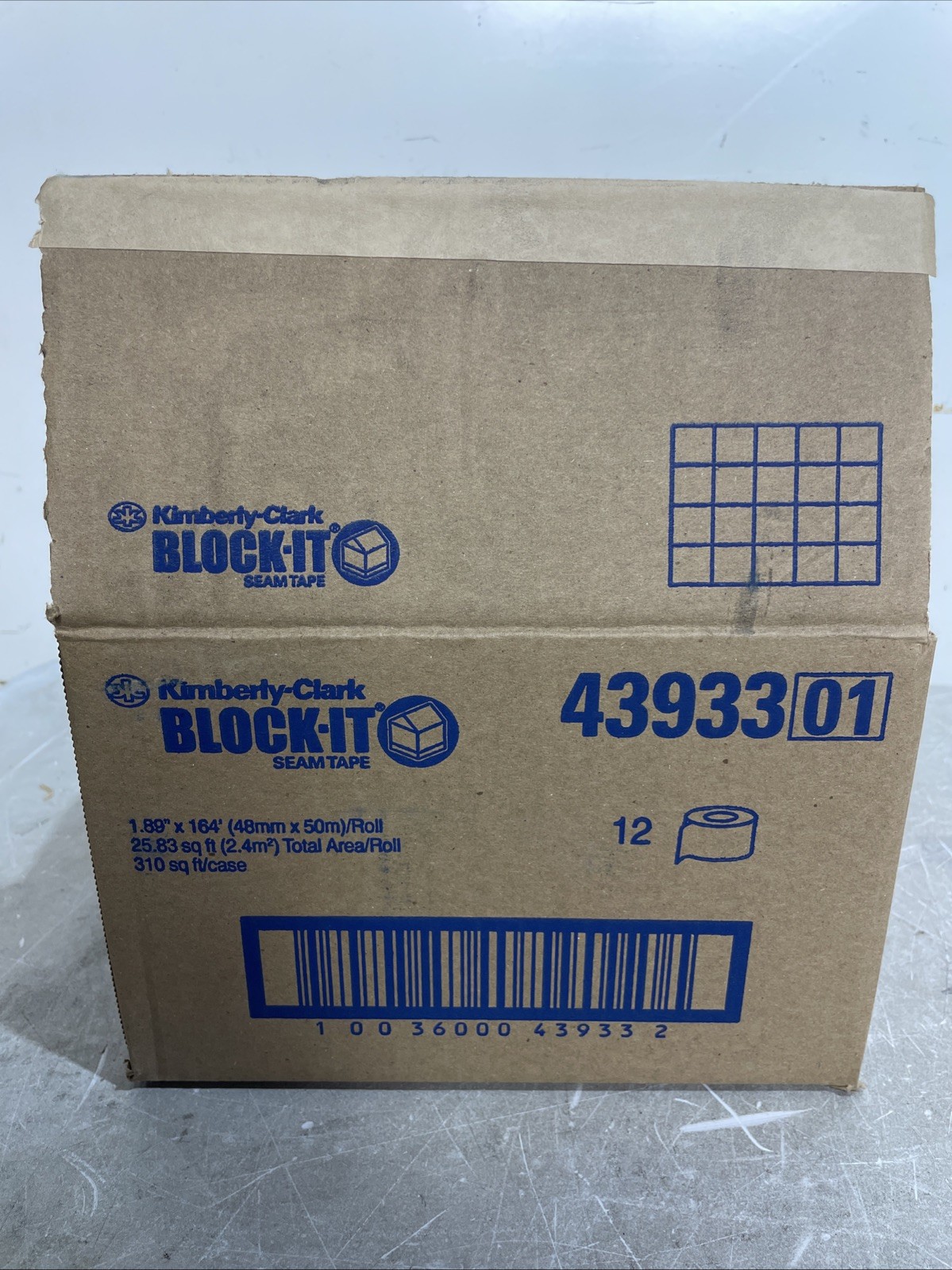 12 Kimberly-Clark Block-It Seam Tape 1.89″ x 164′ White Building Wrap Tape 43933