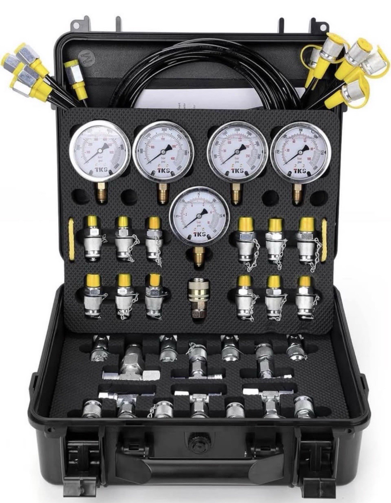 60Mpa Hydraulic Pressure Test Kit 5 Gauges 13 Couplings 14 Tee Connectors 5 Hose