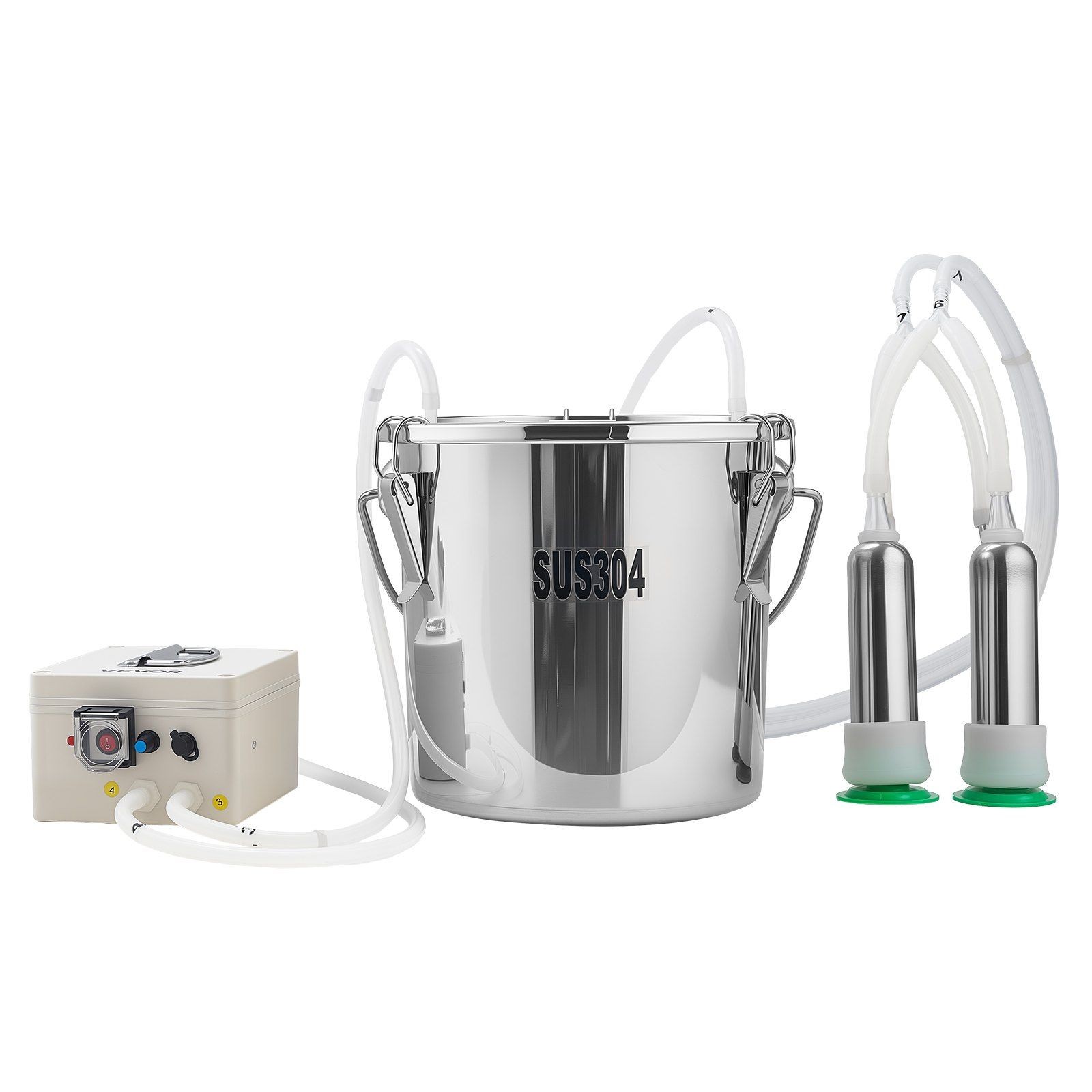 Goat Milking Machine w/ Adjustable Suction (45-50kPa), 12L SS Bucket, Battery