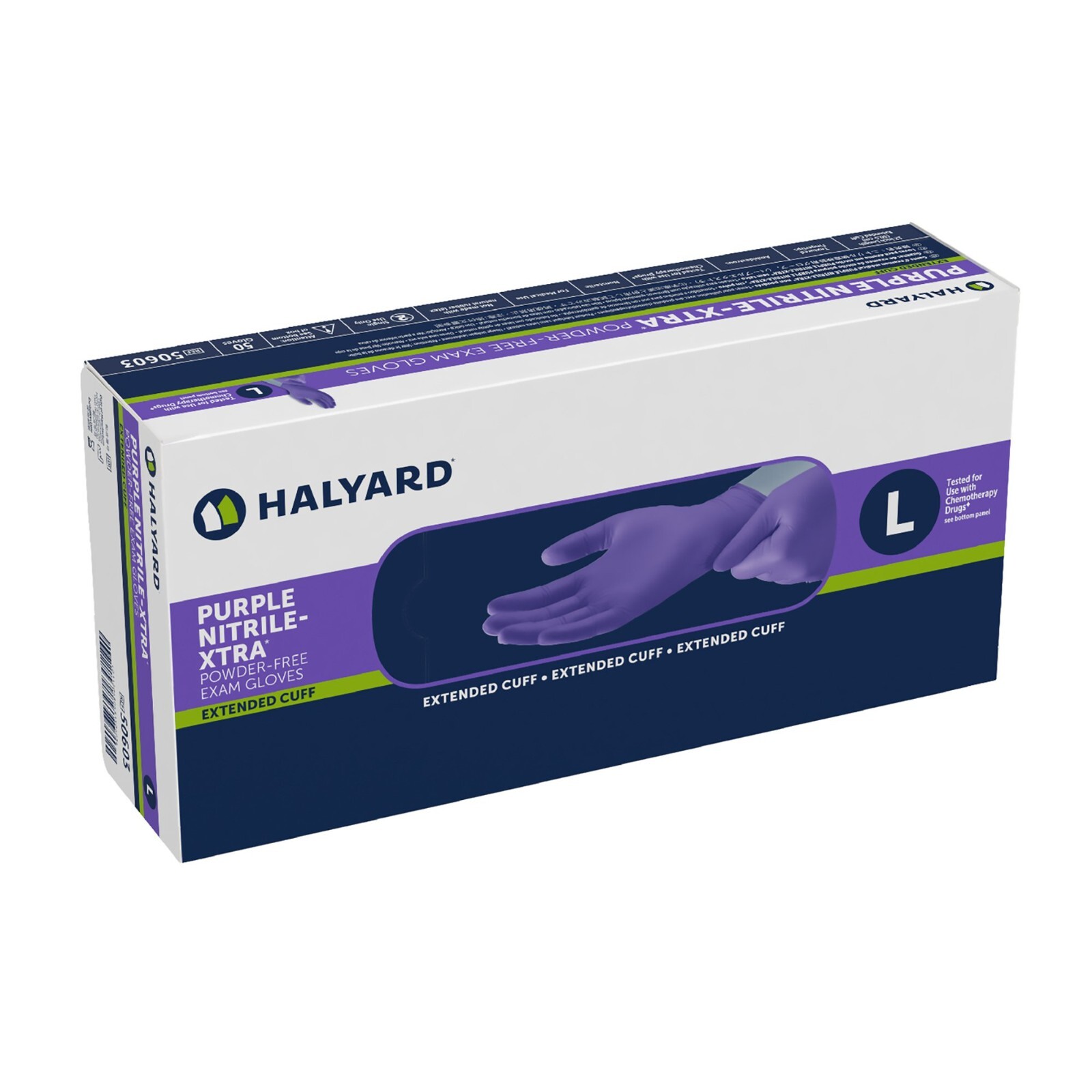 *50-Gloves* Halyard Purple Nitrile-XTRA PF Exam Extended Cuff 12″ Large 50603