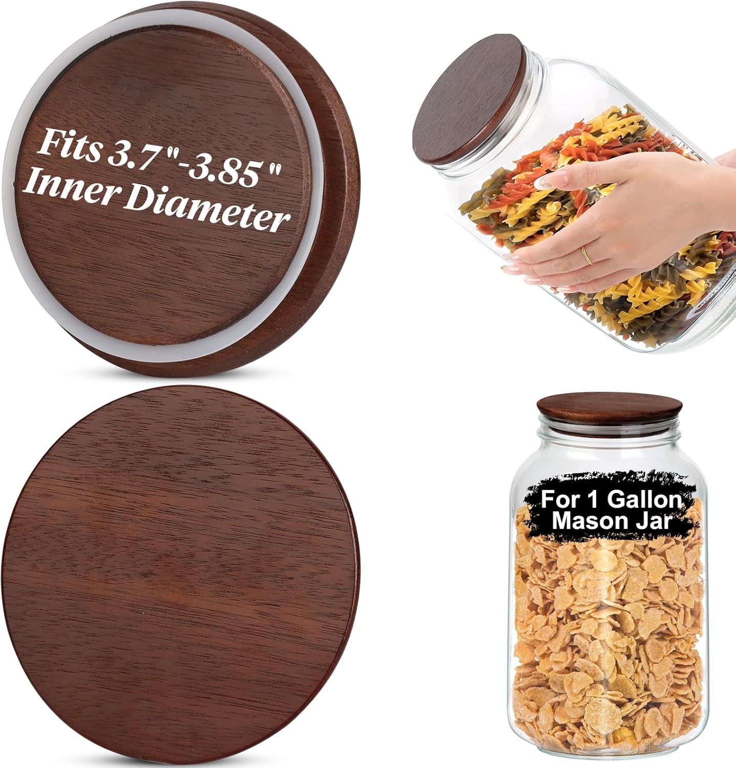 2 PCS 1 Gallon Mason Jar Lids Wooden Fits 3.7 Inch Inner Dia Replacement Mason