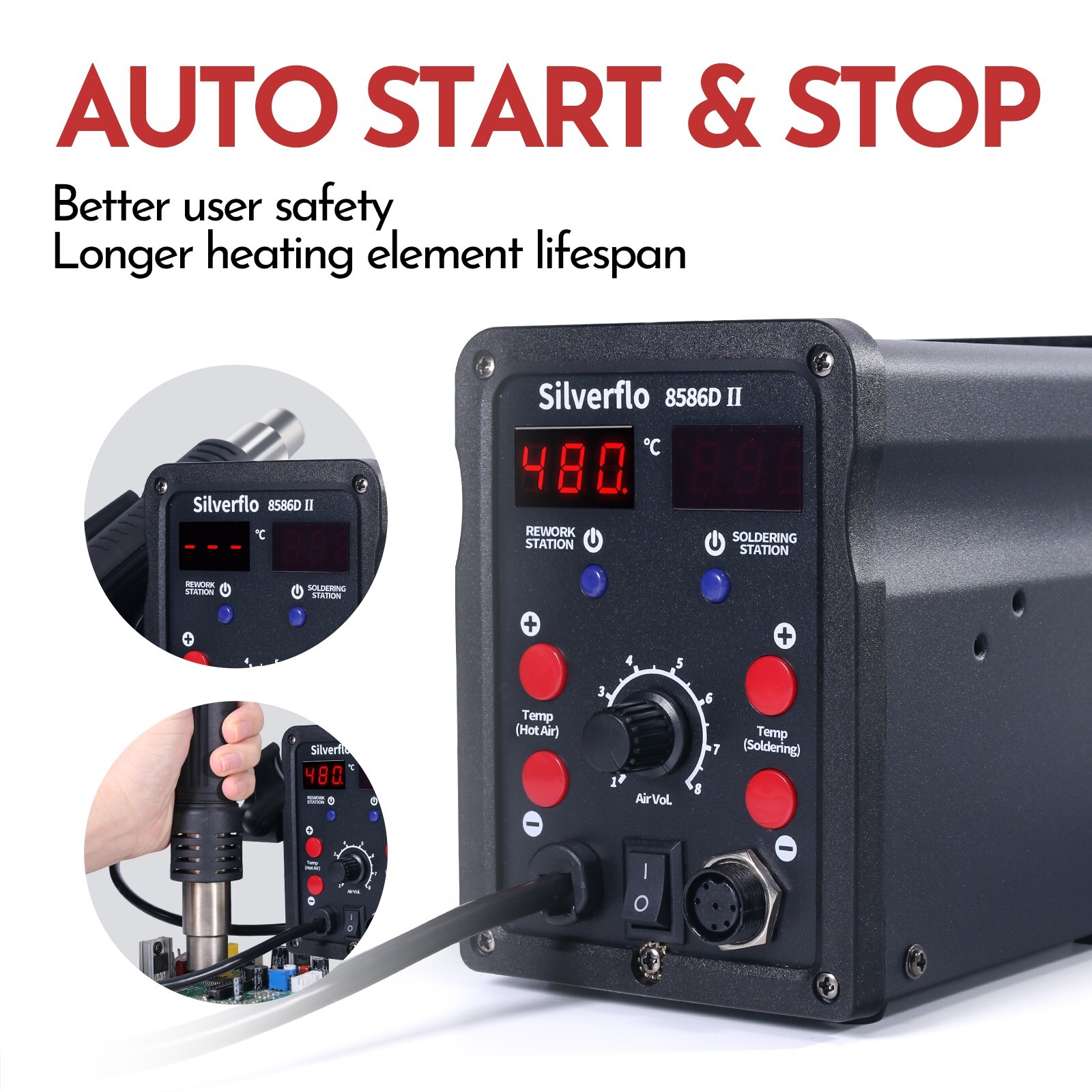 750W 8586D Solder Station 2 in 1 Soldering Iron Kit Hot Air Gun Rework station