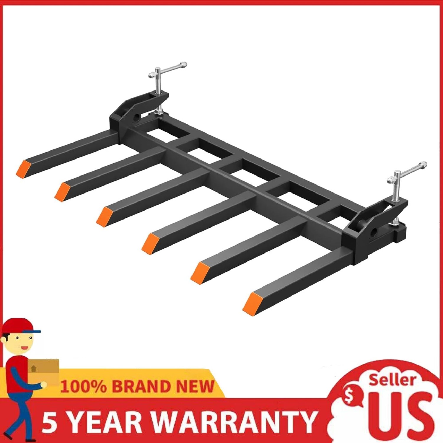 Clamp-On Debris Forks for 60″ Tractor Bucket Heavy Duty 4400 LBS ,6 Fork Tines
