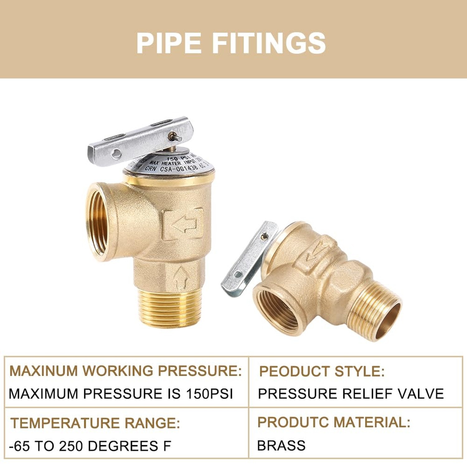 150PSI Temperature and Pressure Relief Valve 3/4″ NPT Threaded, Push to Conne…
