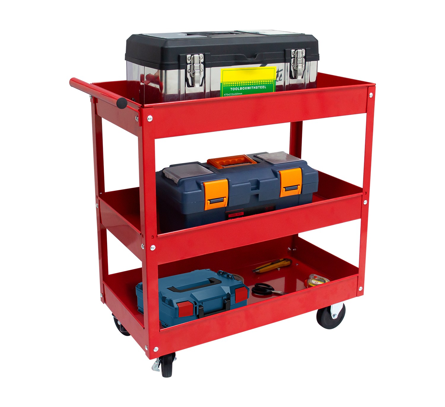 400LBS Steel 3-Shelf Rolling Multipurpose Service Tool Cart for Garage Home