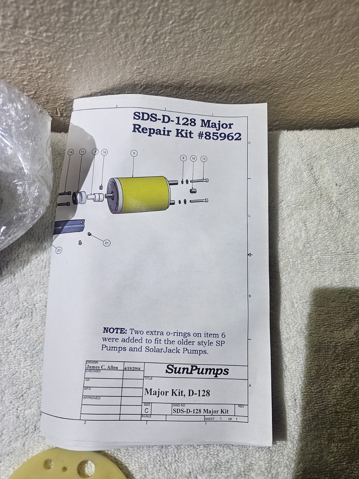Sun Pumps SDS-D-128 Major Kit Rebuild Kit