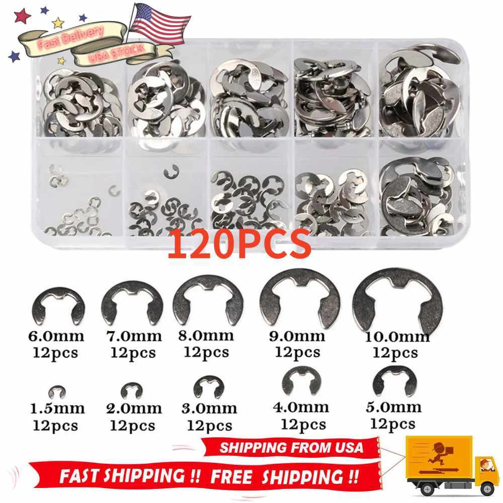120X Assorted M1.5 – M10 Stainless E Clips C Circlip Kit Retaining Snap Ring Set