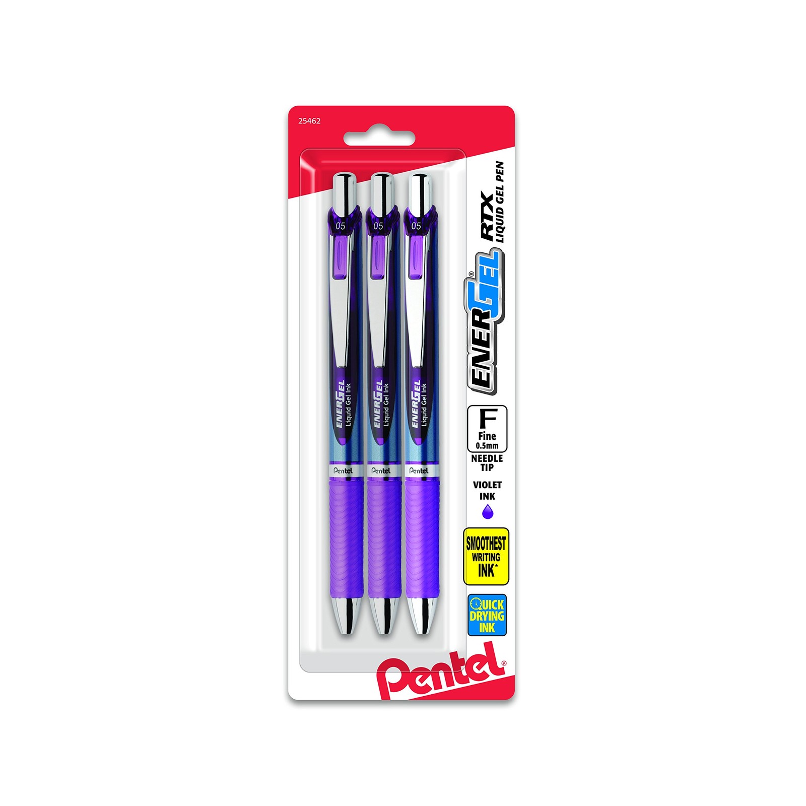 Pentel EnerGel RTX Retractable Liquid Gel Pen 3 Count (Pack of 1), Violet
