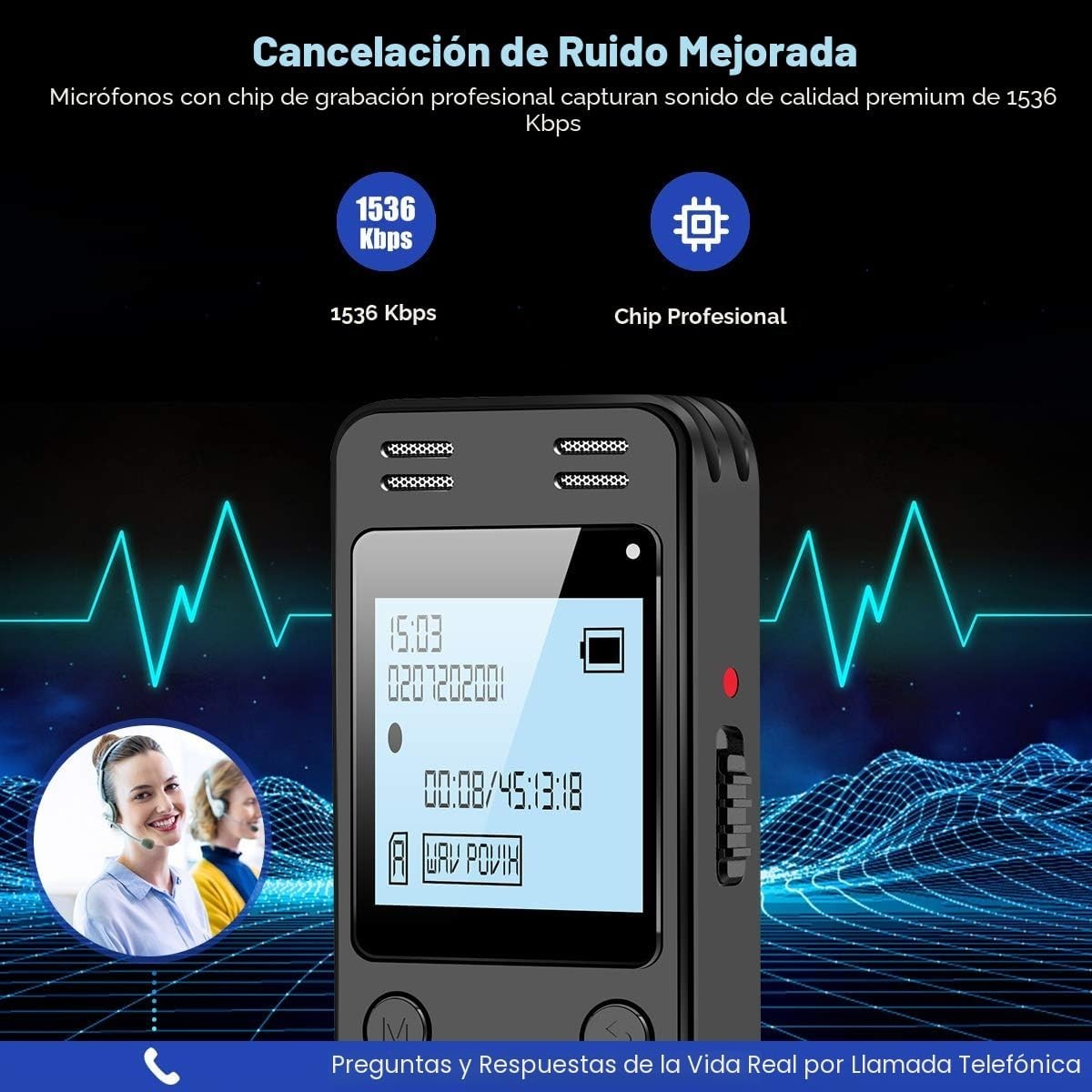 Grabadora Espia De Voz Digital 128 GB 9296 Horas De Grabacion Grabador De Audio