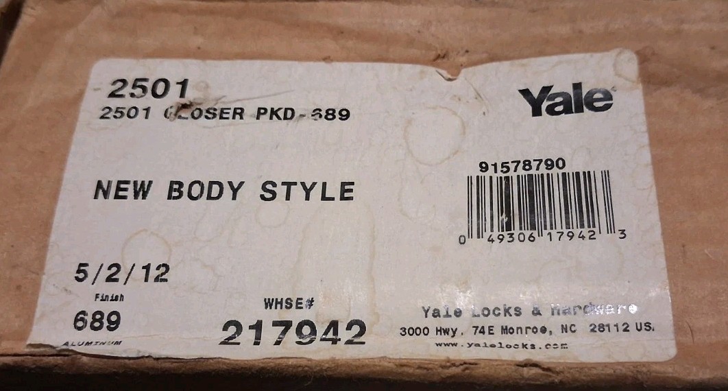 Yale 2501 Door Closer 2500 Series Non-Handed Commercial Grade 689 Finish