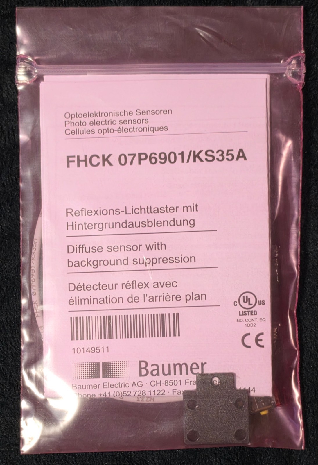 BAUMER FHCK 07P6901/KS35A Diffuse Photoelectric Sensor