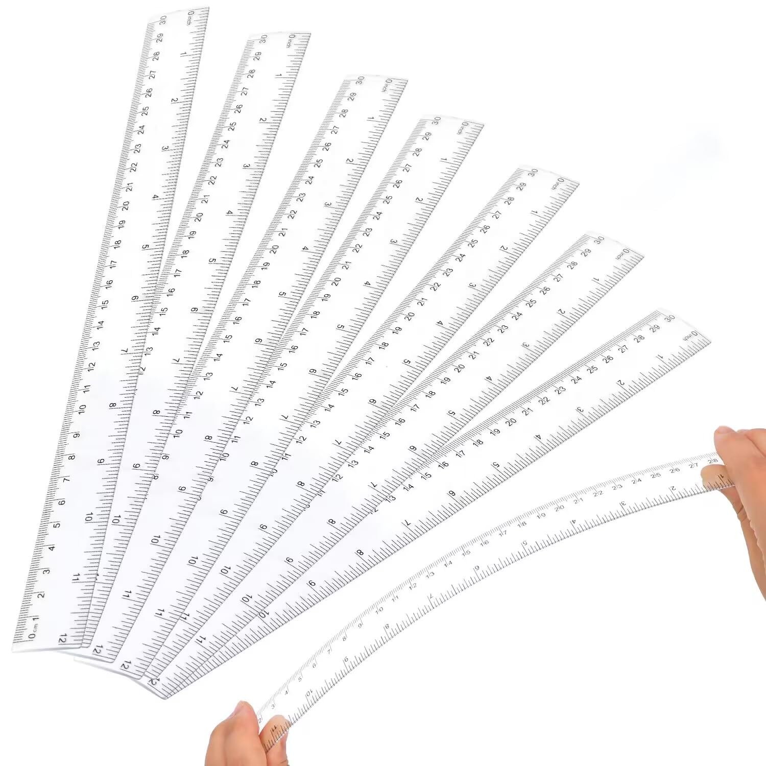 【Individually Wrapped】- 7 Pack Clear Plastic Ruler 12 inch, Transparent