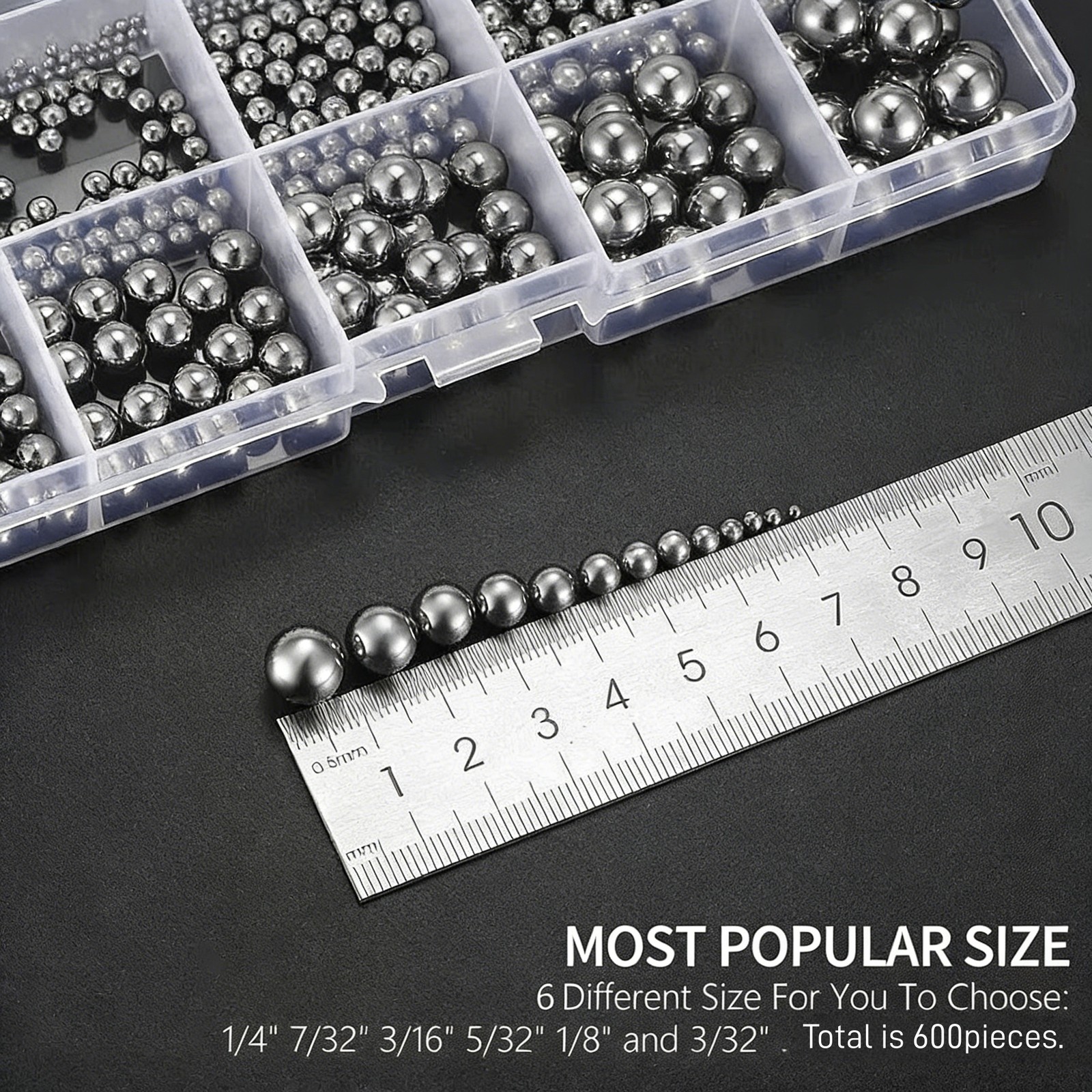 600 Pcs Metric Precision Steel Bearing Balls, Assorted Stainless Steel Loose Bic