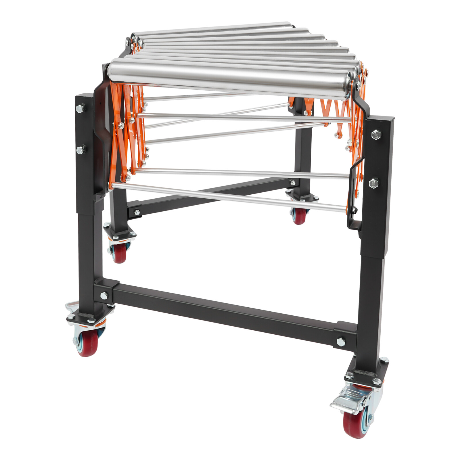 51*23*29in Silver/Black/Orange Iron&Stainless Steel Adjustable Roller Conveyor