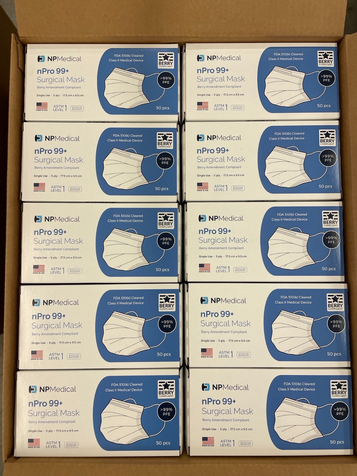 2000pcs, Disposable Surgical Face Mask, Adult Size, Made in the USA, 510k, lvl 1