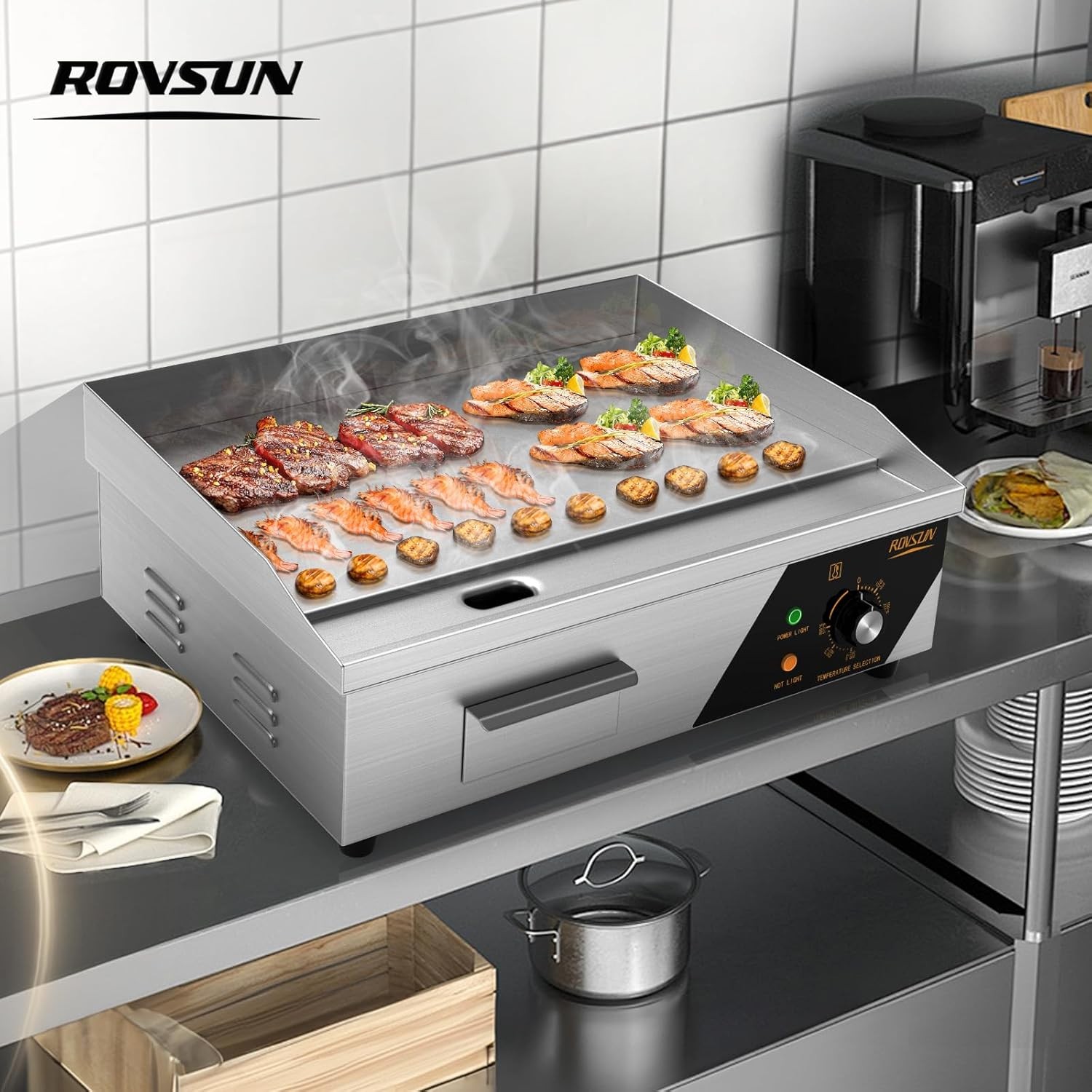 Commercial Electric Griddle, 22″ Countertop Flat Top Grill,122℉-572 ℉ Adjustable